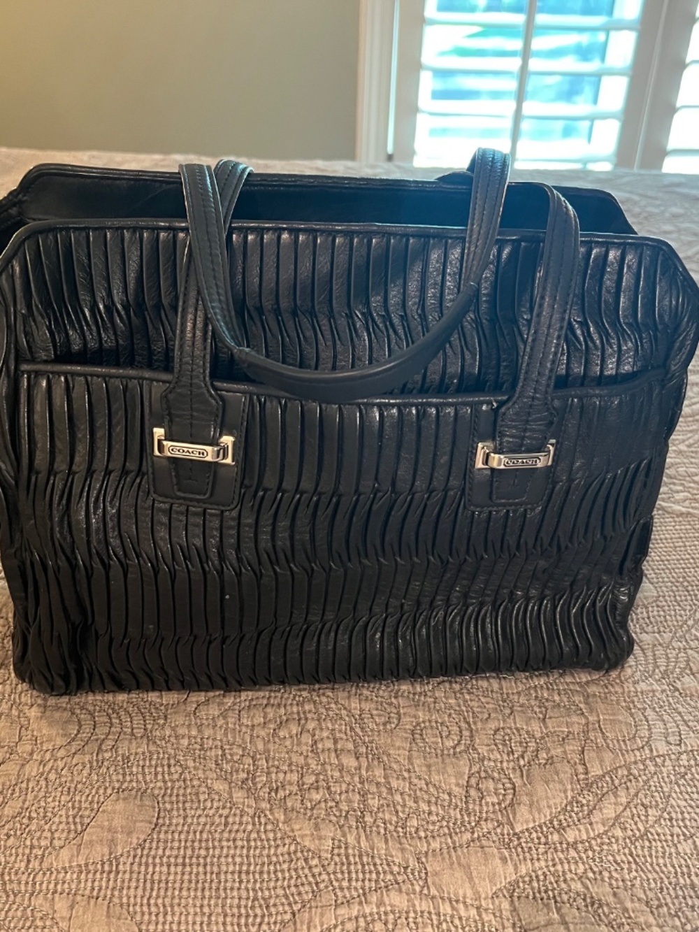 Coach Taylor Pleated Gathered Alexis Leather Satchel Carryall Tote in Black - Picture 2 of 15